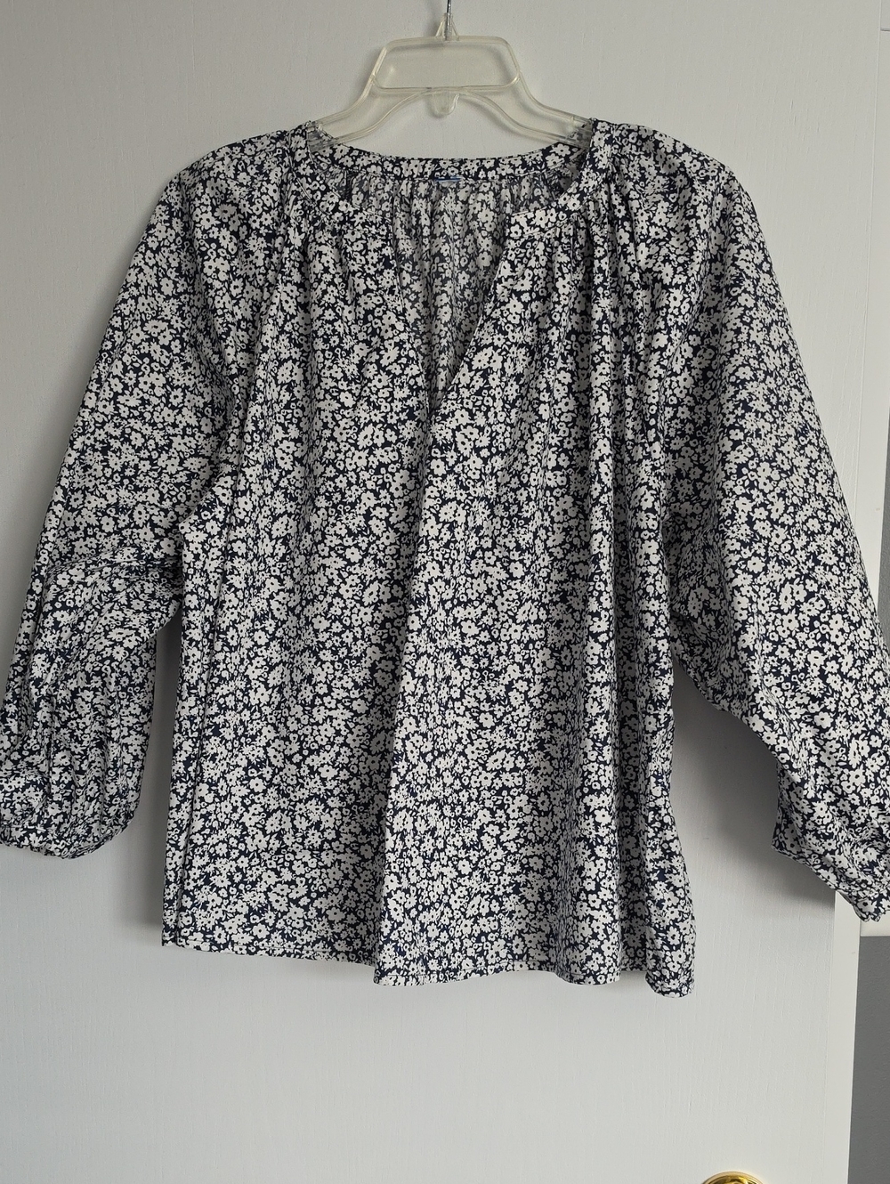 Women's Navy Floral Cotton Blouse - Size 3X
